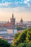 Gdansk, Poland, morning view of the historical city center with St Catherine and St John churches