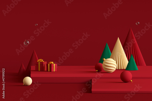 3D Render Abstract Winter Background, Christmas and new year background