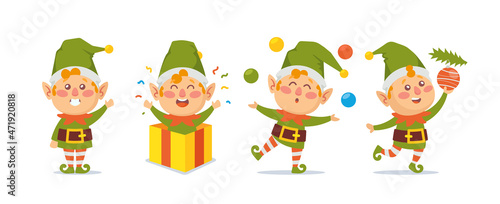 Set of Adorable Cartoon Characters, Elves or Gnomes. Christmas Elves Collection Isolated on White Background