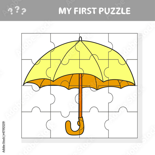 Umbrella in cartoon style, education game for development of preschool children. My first puzzle