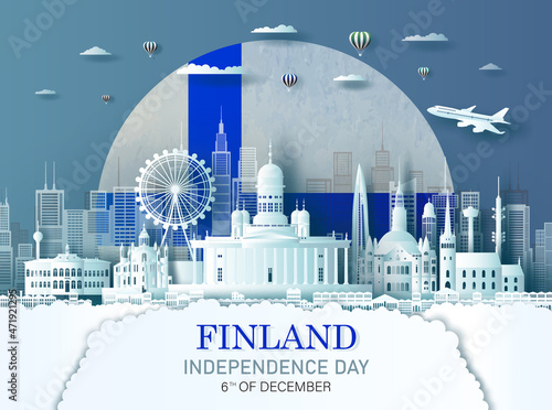 Fotografie, Obraz Travel landmarks Finland city with celebration finland independence day