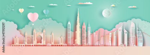 Travel landmarks United Arab Emirates Abu dhabi with colorful Balloons.