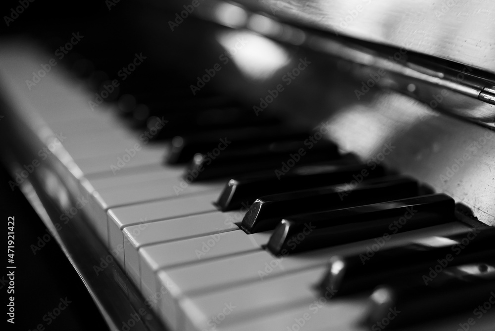 Close-up view of royal grand piano keys. Black and white. Close-up view of royal grand piano keys. Black and white.