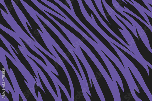Pattern tiger or zebra stripes. Animal skin. Black and violet texture. Striped abstract background. Design template for banner, print, textile, fabric, fashion clothes and bags. Vector illustration