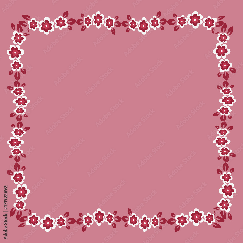 Frame of flowers on a square background stylized flowers and leaves - graphics. Scarf, tile, square