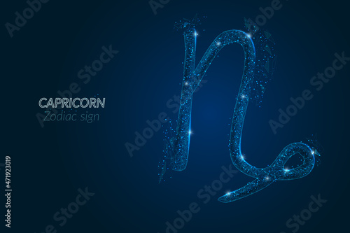 Abstract futuristic image of capricorn zodiac sign. Astrological horoscope characteristic. Polygonal vector illustration looks like stars in the blask night sky in spase. Digital low poly design.