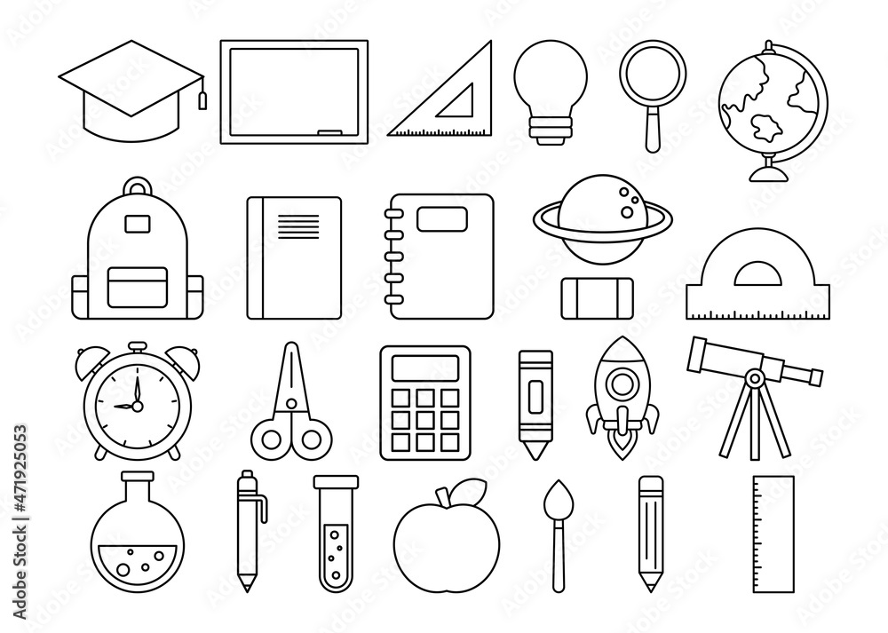 set of school education outline icon isolated on white background. vector Illustration. set of school education outline icon isolated on white background. vector Illustration.