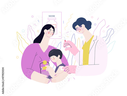 Childhood immunization - medical insurance illustration. Flat vector