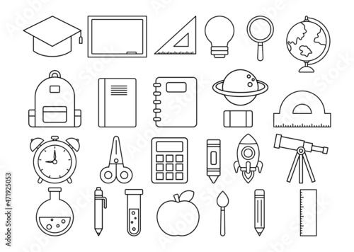 set of school education outline icon isolated on white background. vector Illustration.