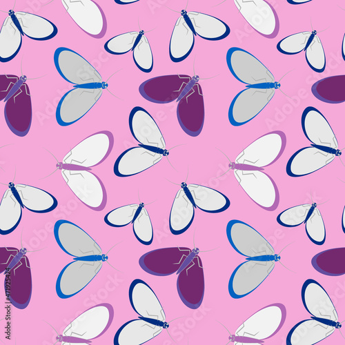Seamless pattern - stylized moths - graphics. Summer, insects, unbearable ease of life. Wallpapers, textiles, packaging