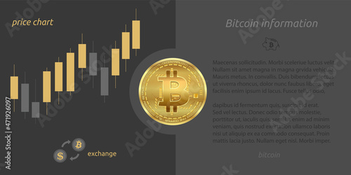 Bitcoin brochure, gold coin with chart vector
