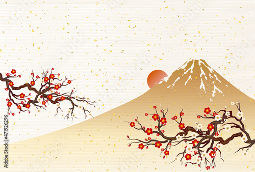 富士山　梅　和柄　背景