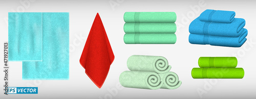 set of realistic colored towel isolated or stacked towel for luxury hotel or hospital or perfumed towel in resort and spa. eps vector