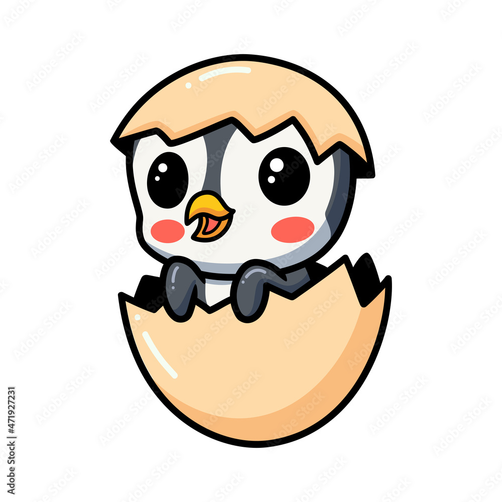 Naklejka premium Cute little penguin cartoon inside an egg