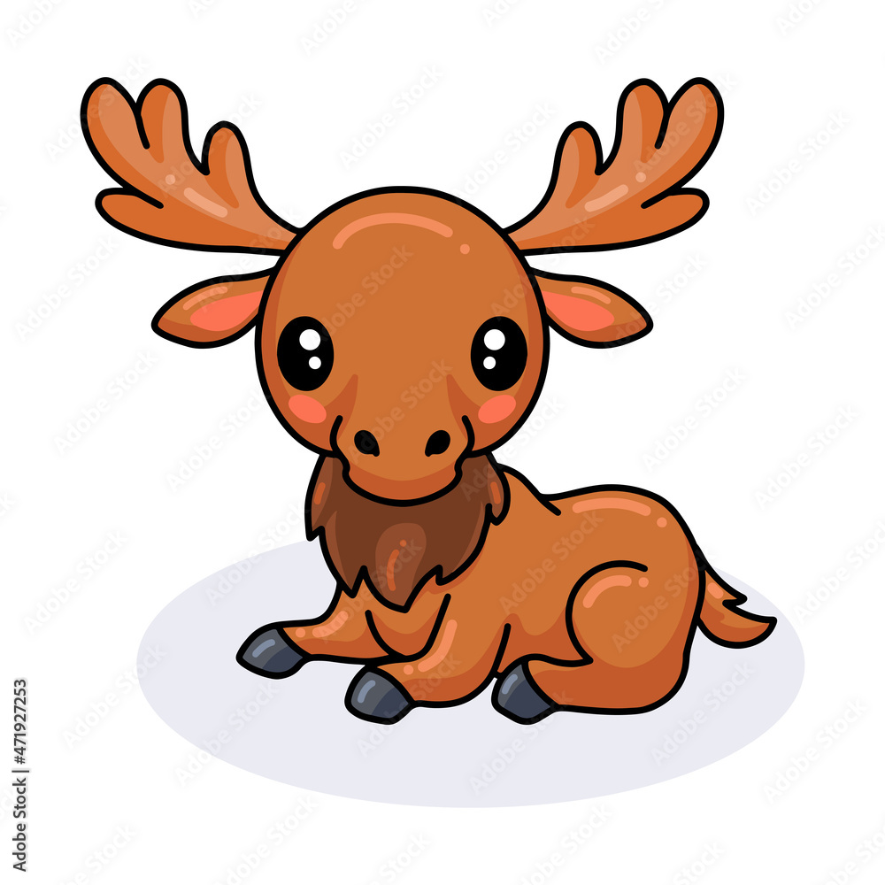 Fototapeta premium Cute little moose cartoon laying down 