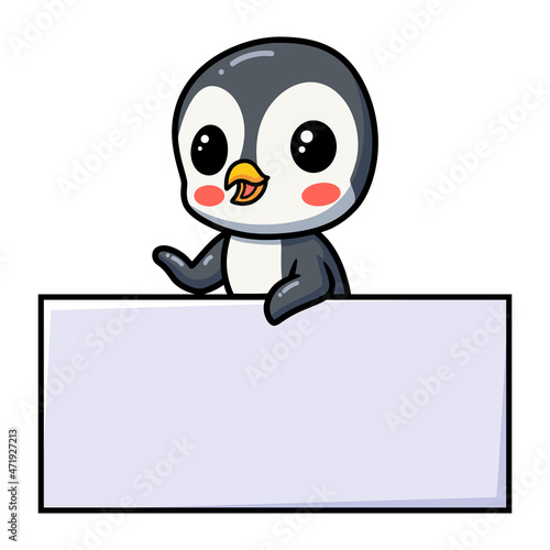 Cute little penguin cartoon with blank sign