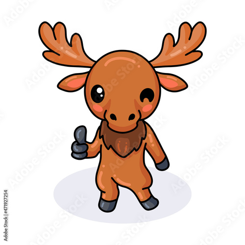 Cute little moose cartoon giving thumb up
