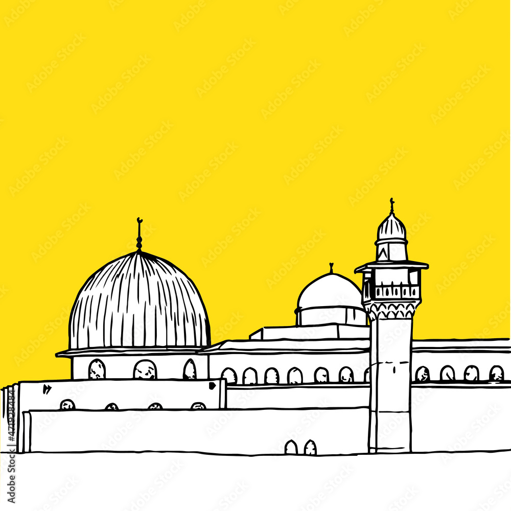 Naklejka premium Al-Aqsa Mosque in Jerusalem Vector Drawing