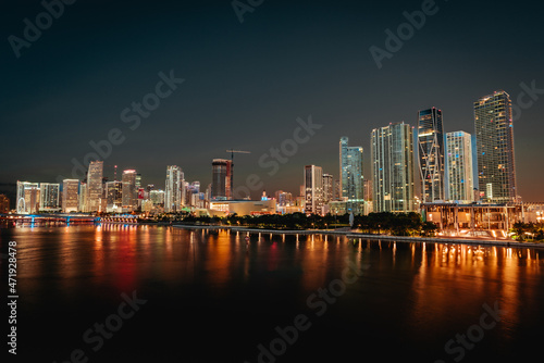 city skyline at night Miami Florida reflections buildings downtown water sea lights   © Alberto GV PHOTOGRAP