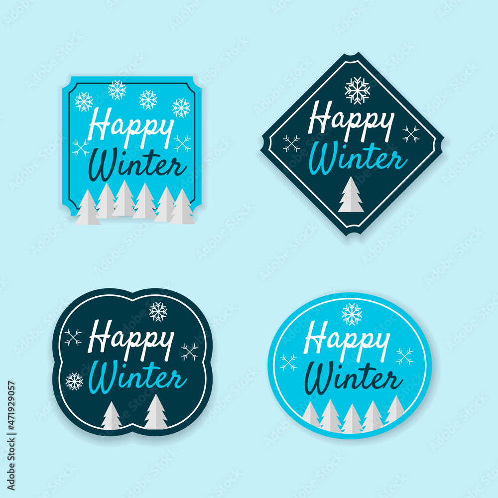 Hand drawn flat winter labels collection. - Vector.