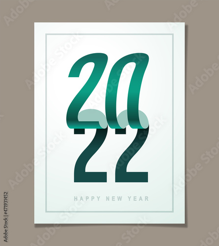 2022 Happy New Year flipped paper typography design illustration for poster, cover, header, card, or background.