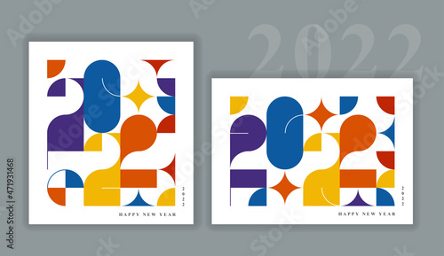 2022 Colorful Geometric Background Poster. Happy New Year Illustration for Calendar Header.