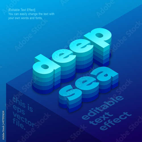 Isometric 3D Blue Deep Sea Text Effect.