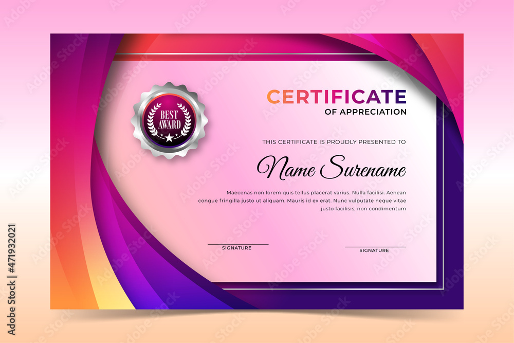 Naklejka premium Certificate template with creative vibrant gradient background