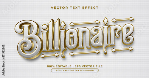 Billionaire text, white and gold, luxury editable text effect style