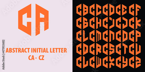 Abstract Initial Letter Combination CA till CZ in gold color and hexagonal shape