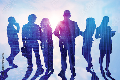 Double exposure of business people in metaverse