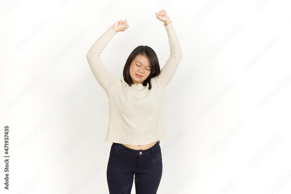 Wake Up Stretch of Beautiful Asian Woman Isolated On White Background Wake Up Stretch of Beautiful Asian Woman Isolated On White Background