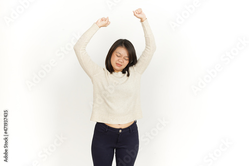 Wake Up Stretch of Beautiful Asian Woman Isolated On White Background