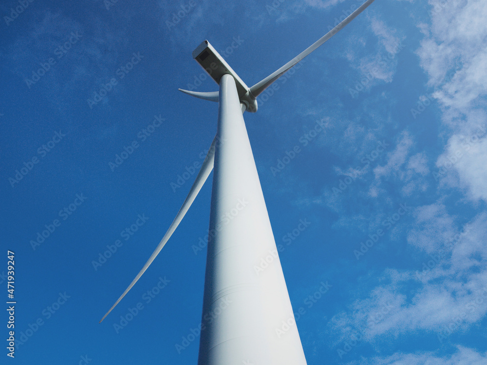 Low angle view of wind turbine Low angle view of wind turbine
