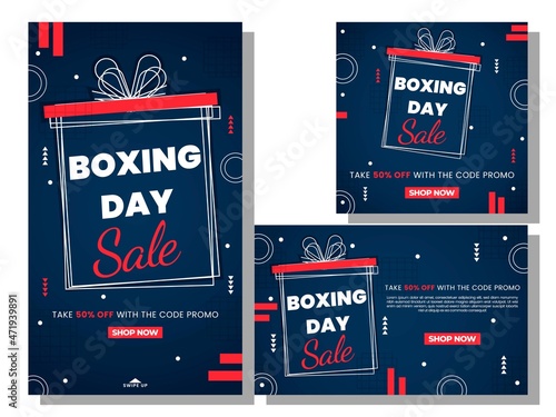Boxing day social media post template design collection illustration