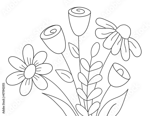 beautiful flowers easy coloring page for kids and adults. you can print it on standard 8.5x11 inch paper photo