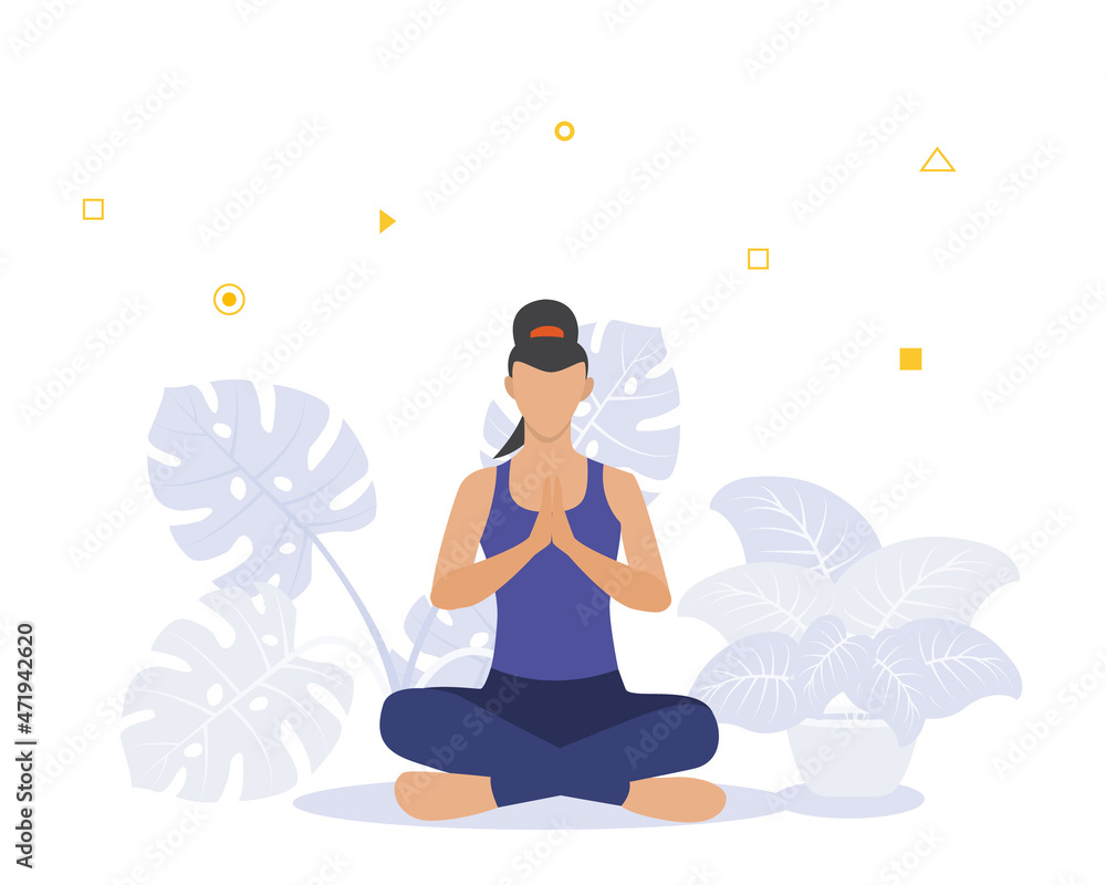 yoga meditation concept with woman meditate for peace with modern flat style