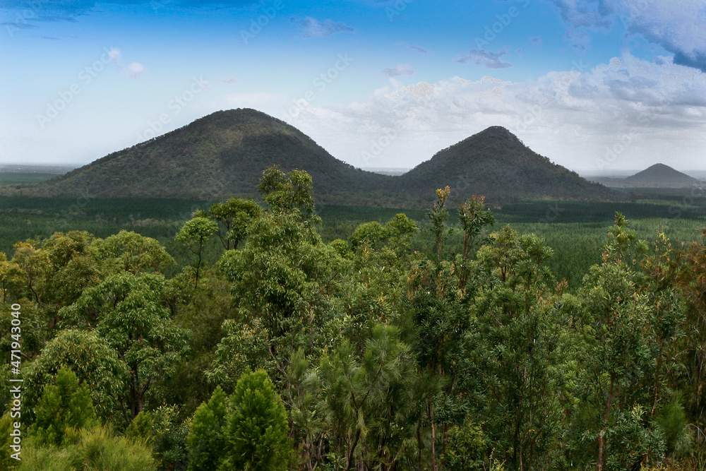 Glass House Mountains on the Sunshine coast, Queensland, Australia.