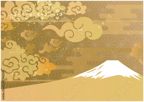 正月　和風　富士山　背景