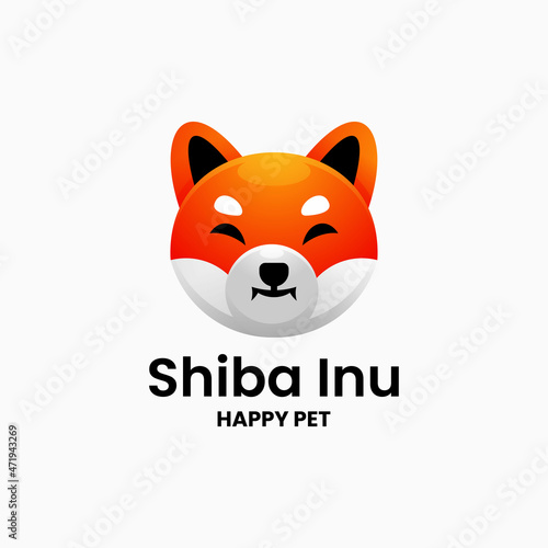 Vector Logo Illustration Shiba Inu Gradient Colorful Style.