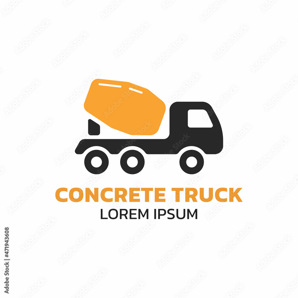 Concrete mixer truck logotype on white background. Vector illustration
