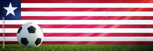 Creative football soccer ball on the flag of Liberia, Football background, 3D Rendering.