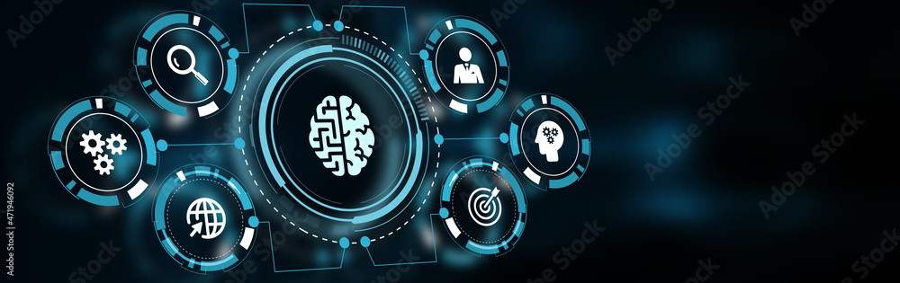 Artificial intelligence (AI), machine learning and modern computer technologies concepts. Business, Technology, Internet and network concept. Artificial intelligence (AI), machine learning and modern computer technologies concepts. Business, Technology, Internet and network concept.