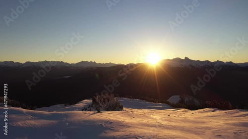 Amazing sunset over the mountains in Whistler area, Canada photo