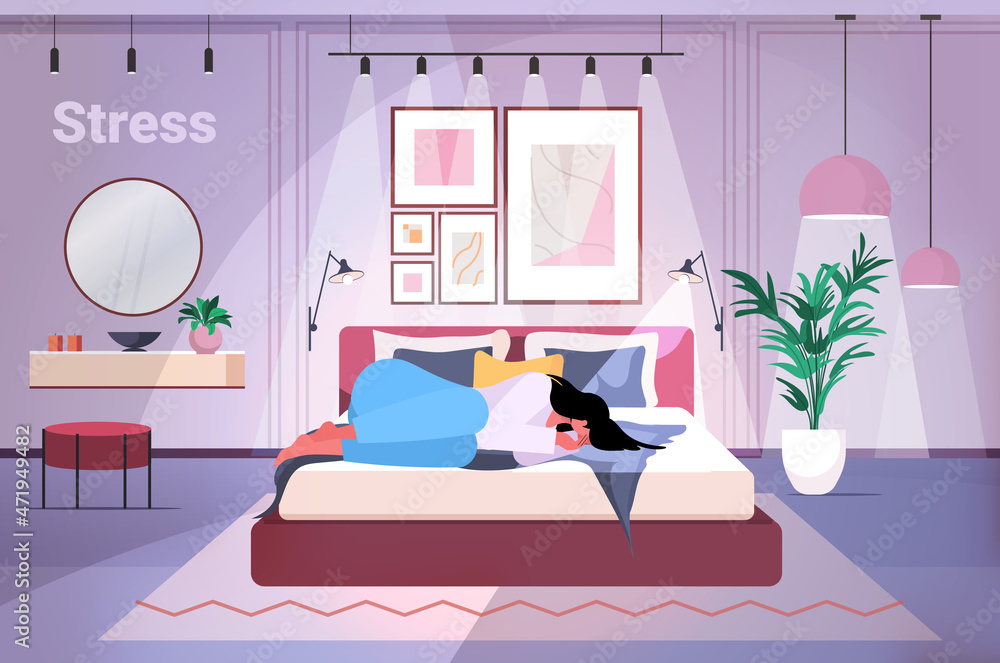 Φωτογραφία tired depressed woman lying on bed unhappy girlfeeling desperate mental health d
