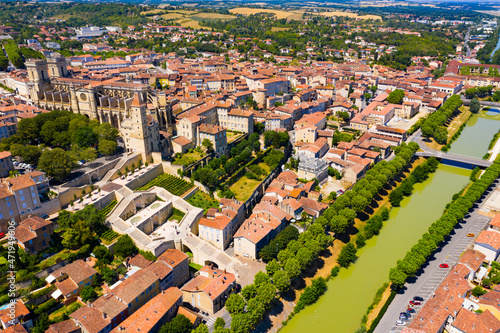 Panoramic view from the drone on the city Auch. France