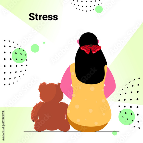 tired depressed child sitting on carpet unhappy girl feeling desperate mental health diseases depression concept