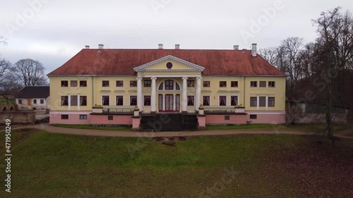 Areal view from backside of the Durbe manor castle, outumn view, Tukums, Latvia. photo