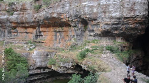 Majestic geological site of Baloue Balaa in Lebanon, camera pan right view photo