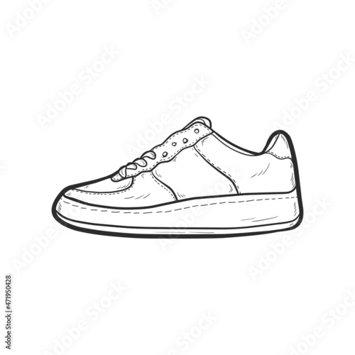 hand drawn sneakers outline black and white. vector illustration.